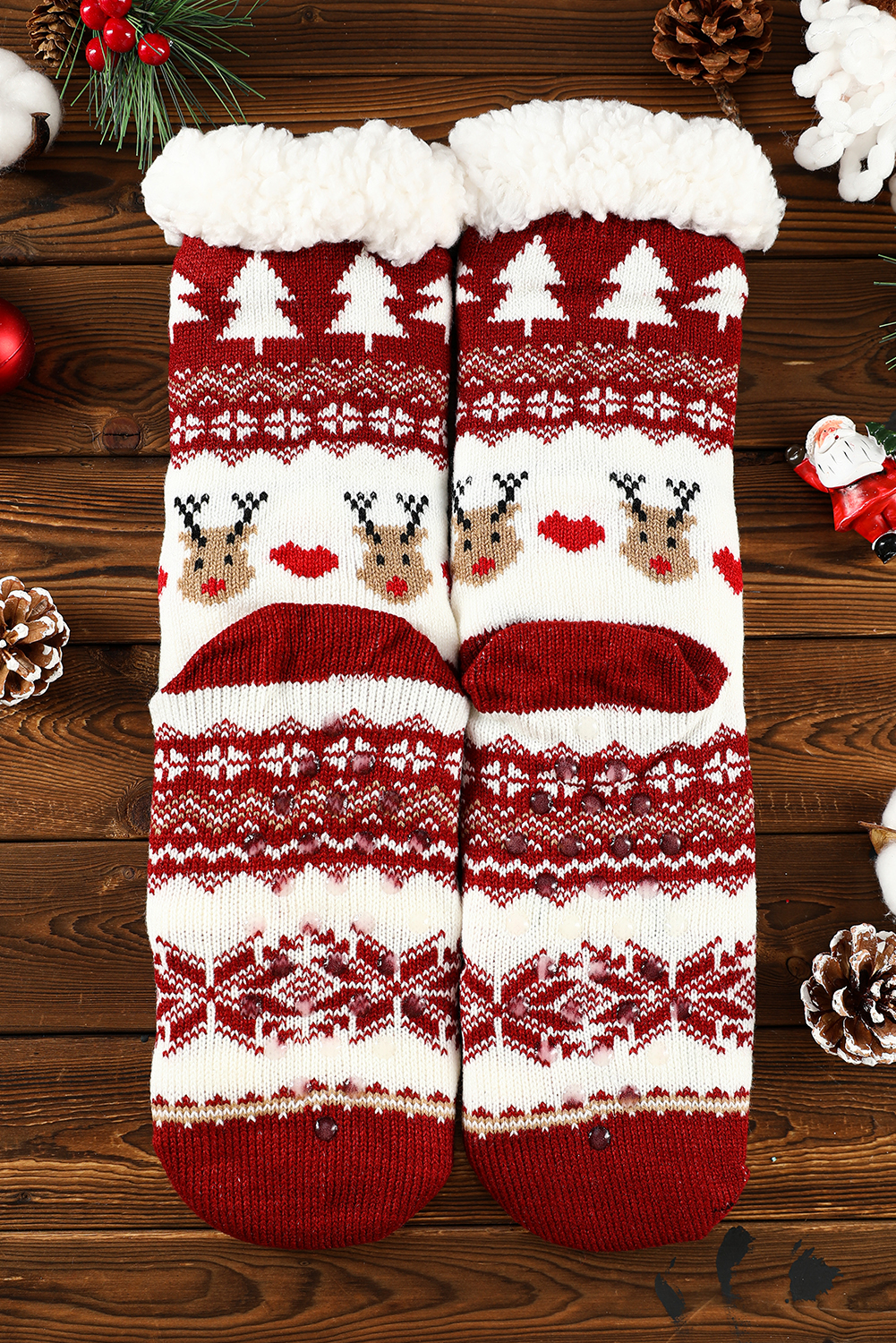 Fiery Red Christmas Cartoon Pattern Woolen Knit Socks - loveforevers