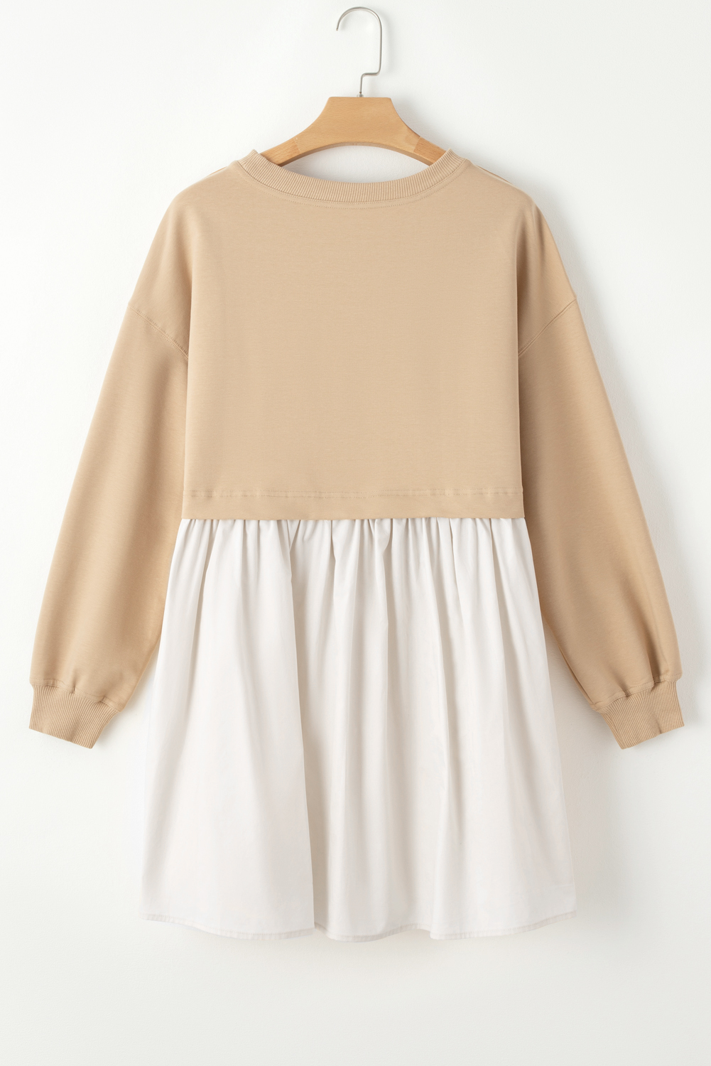 Pale Khaki Sweatshirt Poplin Mini Dress - loveforevers