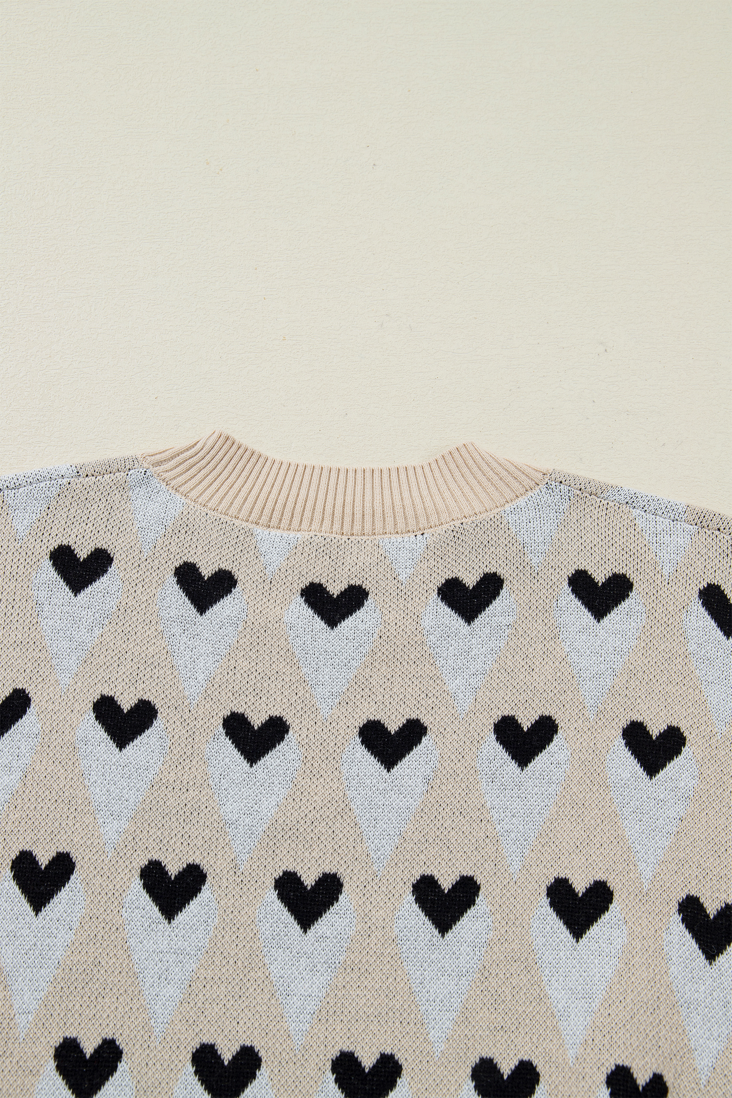 Parchment Geometric Heart Print Ribbed Trim Loose Sweater - loveforevers