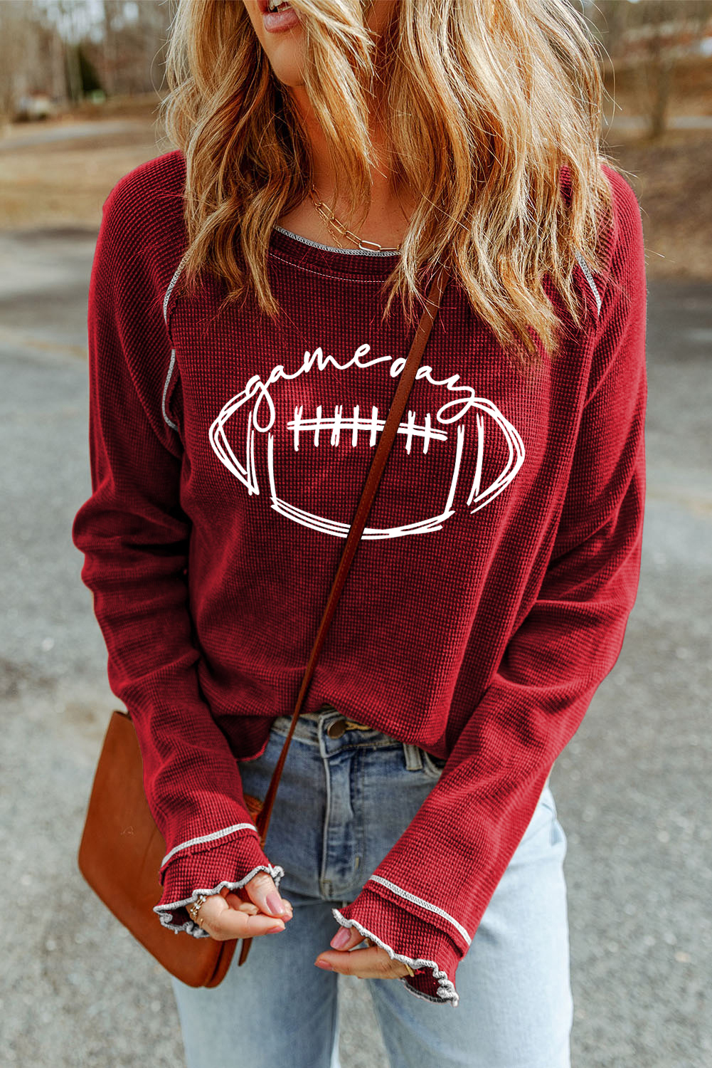 Smoke Gray Textured Round Neck Long Sleeve Top - loveforevers