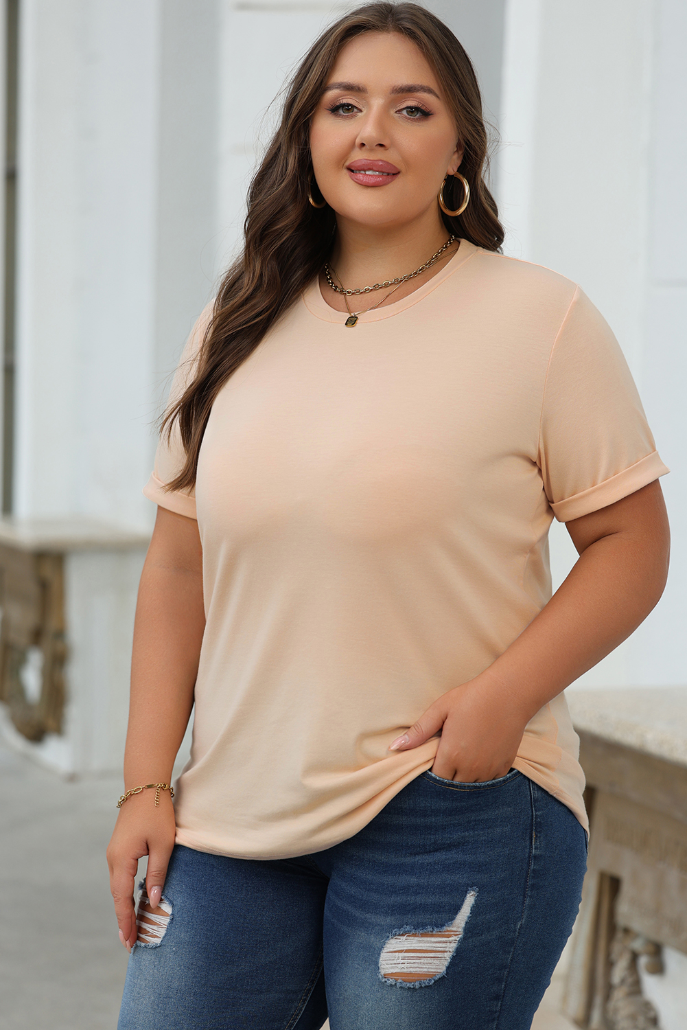 Khaki Casual Plain Crew Neck Tee - loveforevers