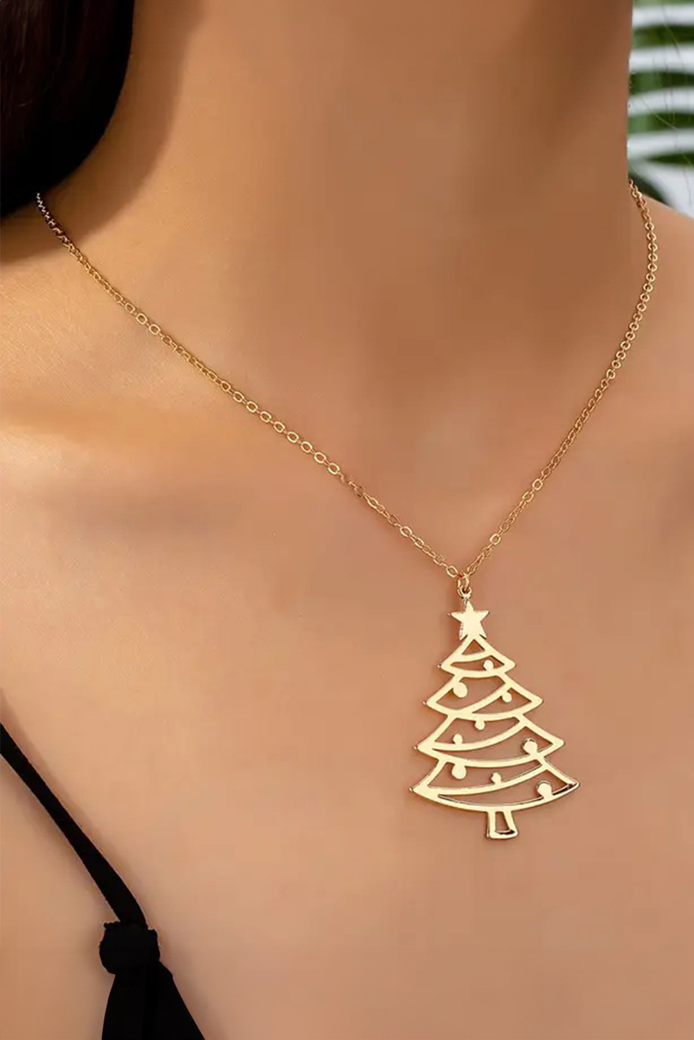 Gold Plated Alloy Hollowed Christmas Tree Necklace - loveforevers