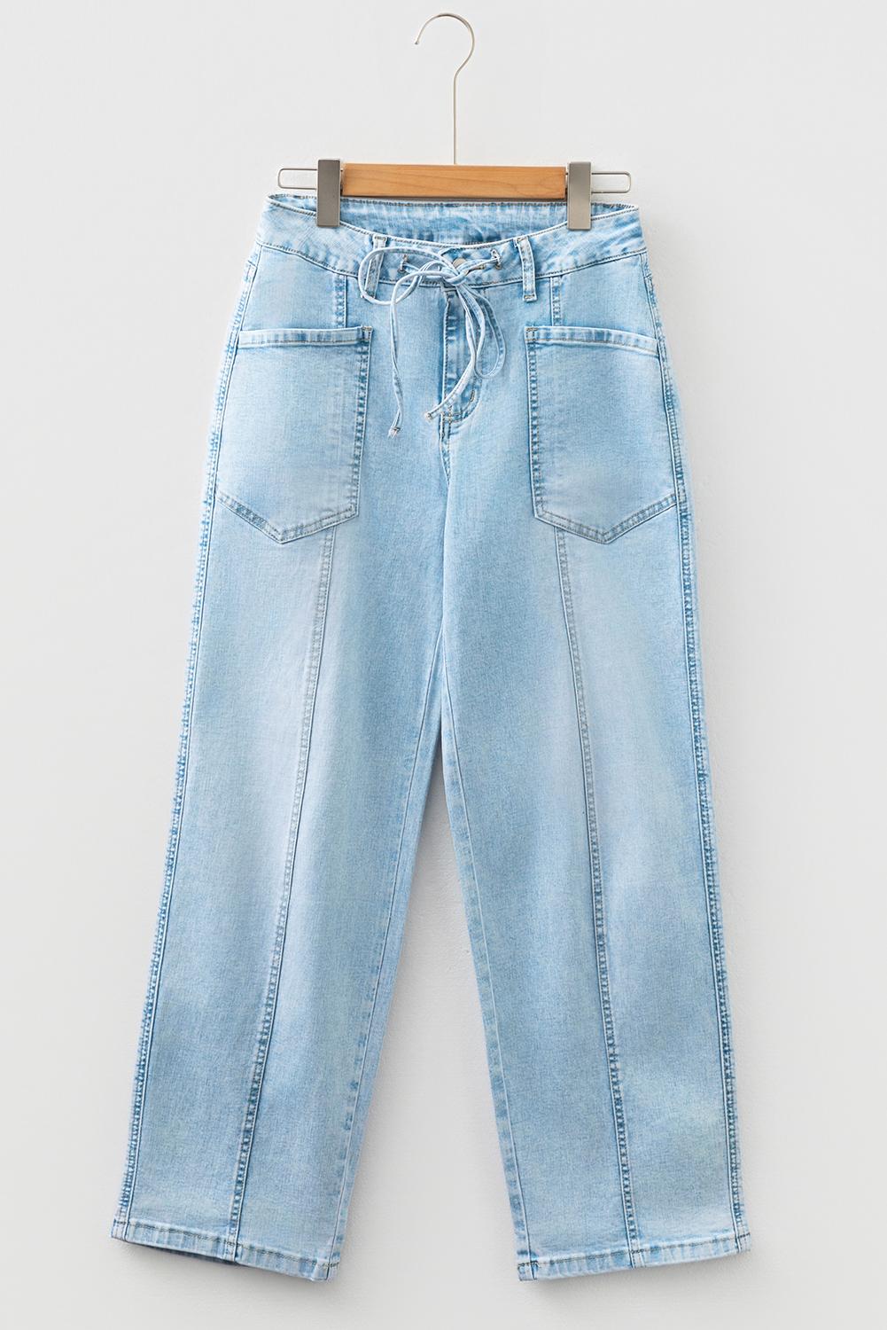Myosotis Exposed Stitch Detail Drawstring Barrel Jeans - loveforevers