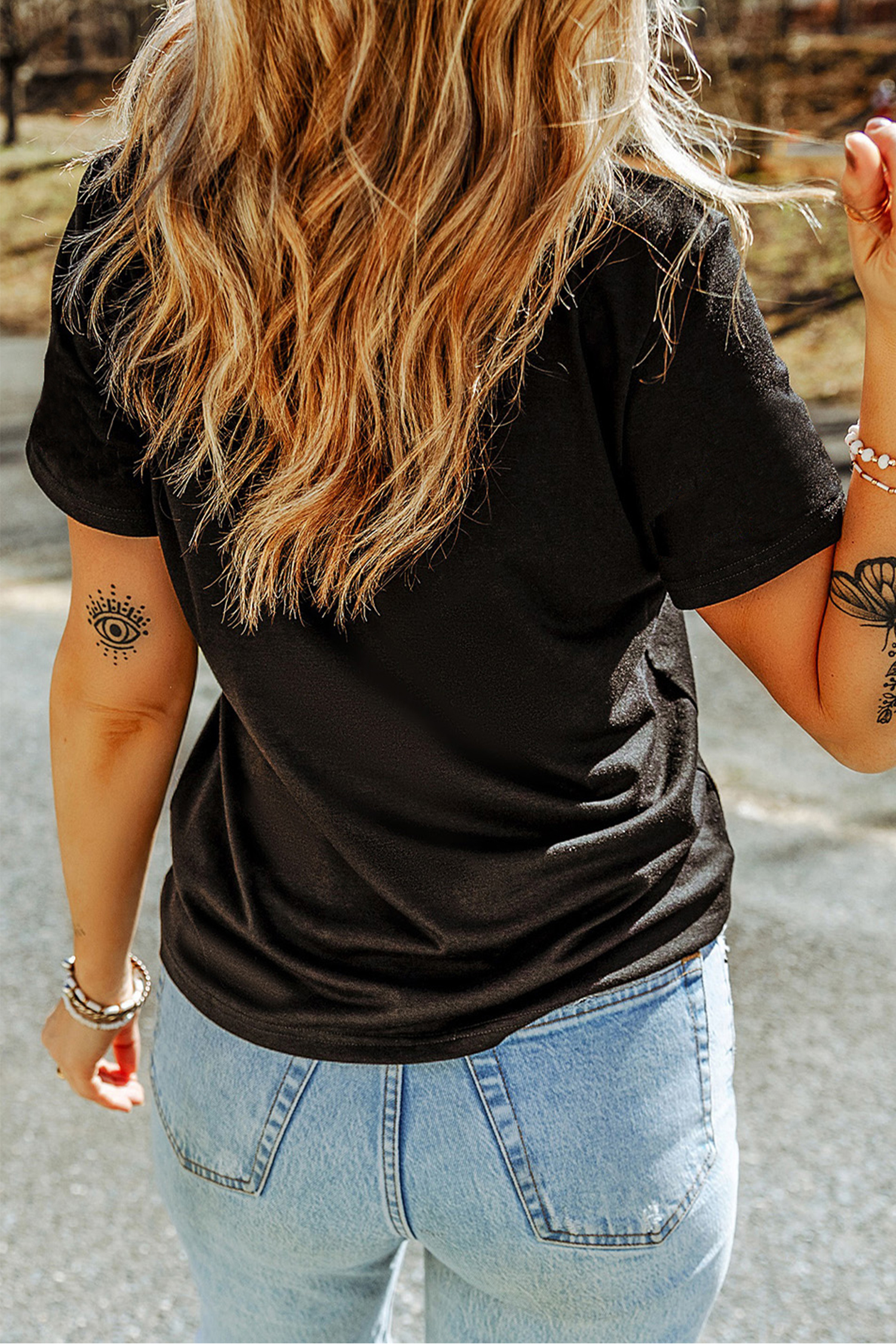 Black Happy Easter Bunny Flower Printed Casual Tee - loveforevers