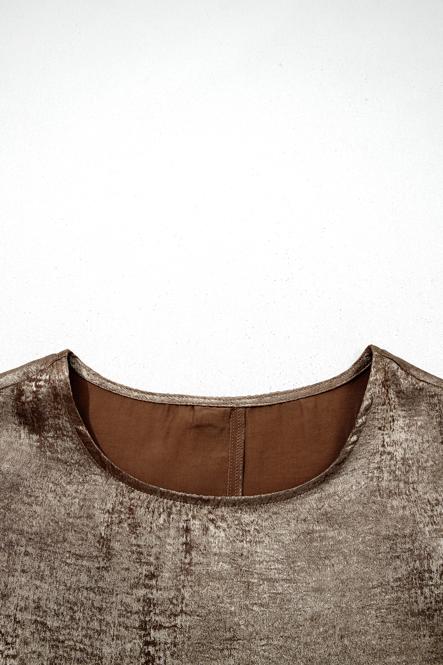 Apricot Metallic Round Neck Smocked Long Sleeve Blouse - loveforevers