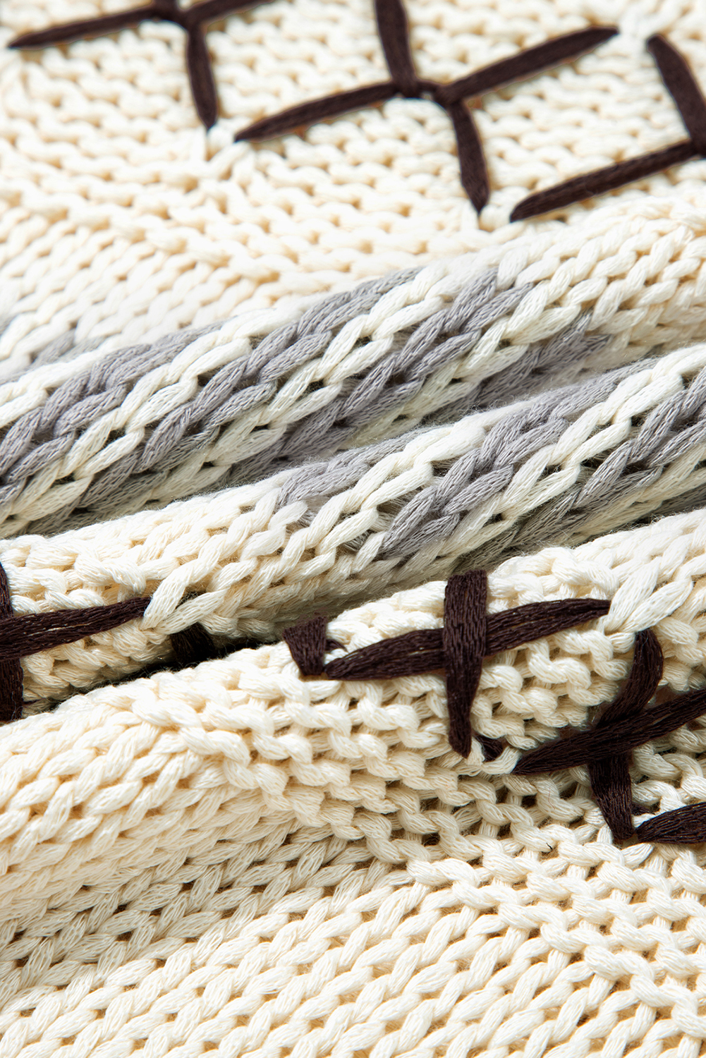 Parchment Contrast Stitch Detail V Neck Drop Shoulder Sweater - loveforevers