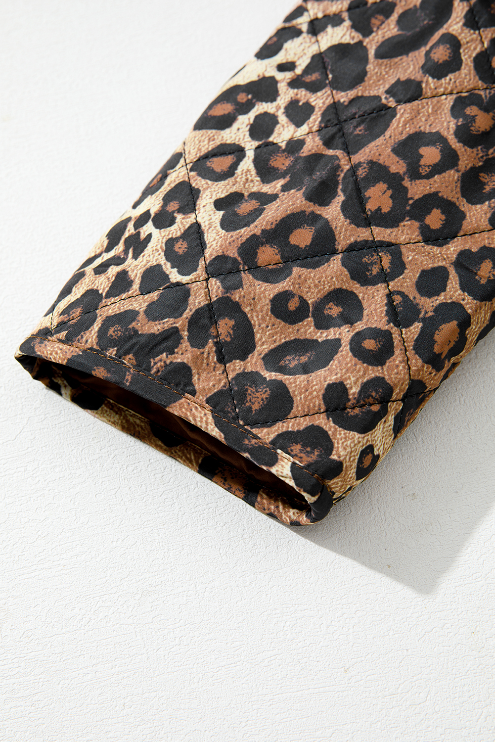 Khaki Leopard Quilted Tie Front Jacket - loveforevers