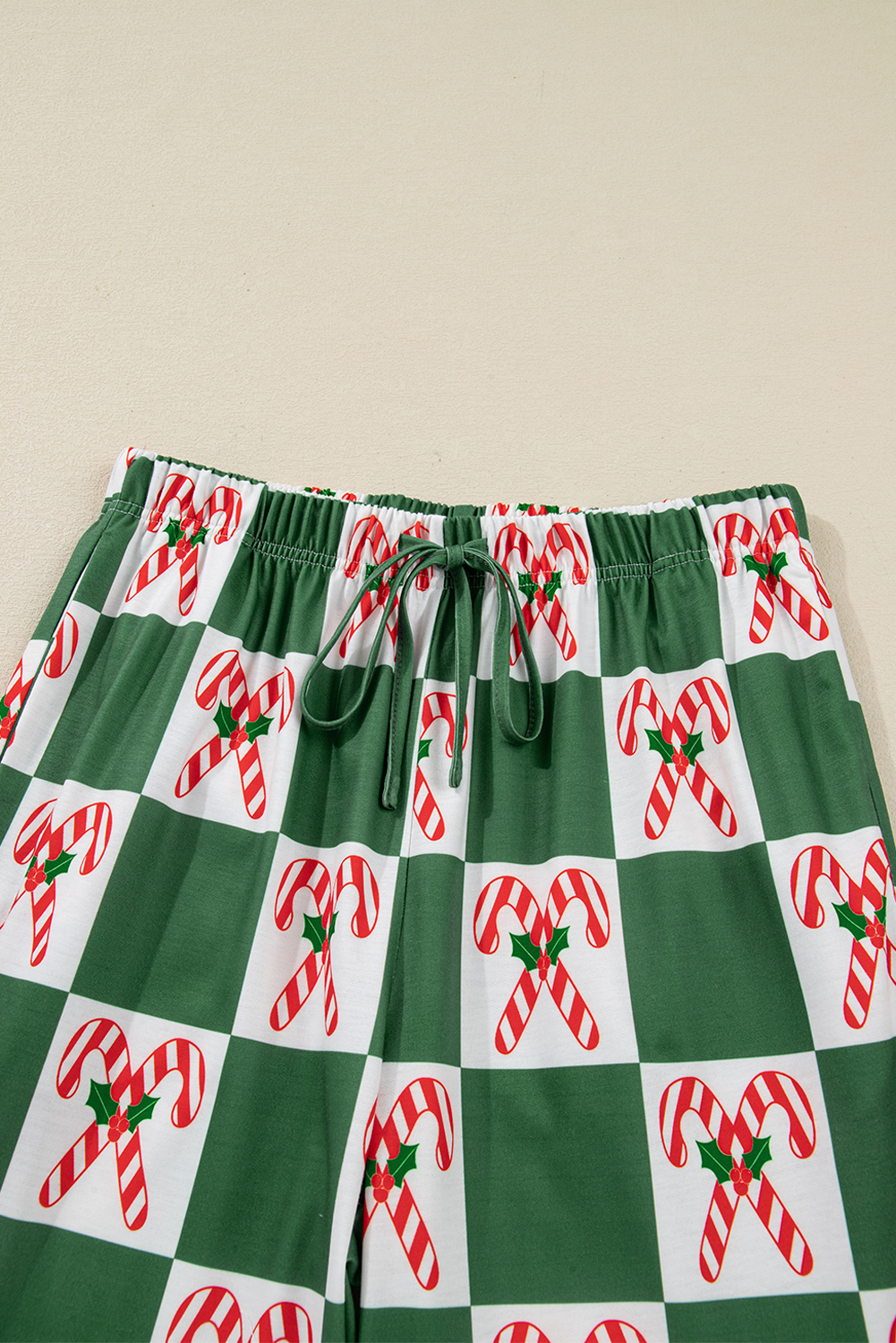 Green Holly Jolly Checkered Pattern 2pcs Long Pajama Set - loveforevers