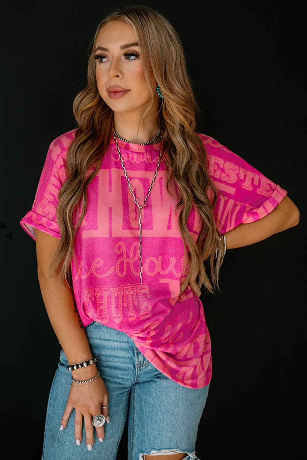 Dark Grey Howdy Cowboy Letter Printed Western Fashion Tee - loveforevers