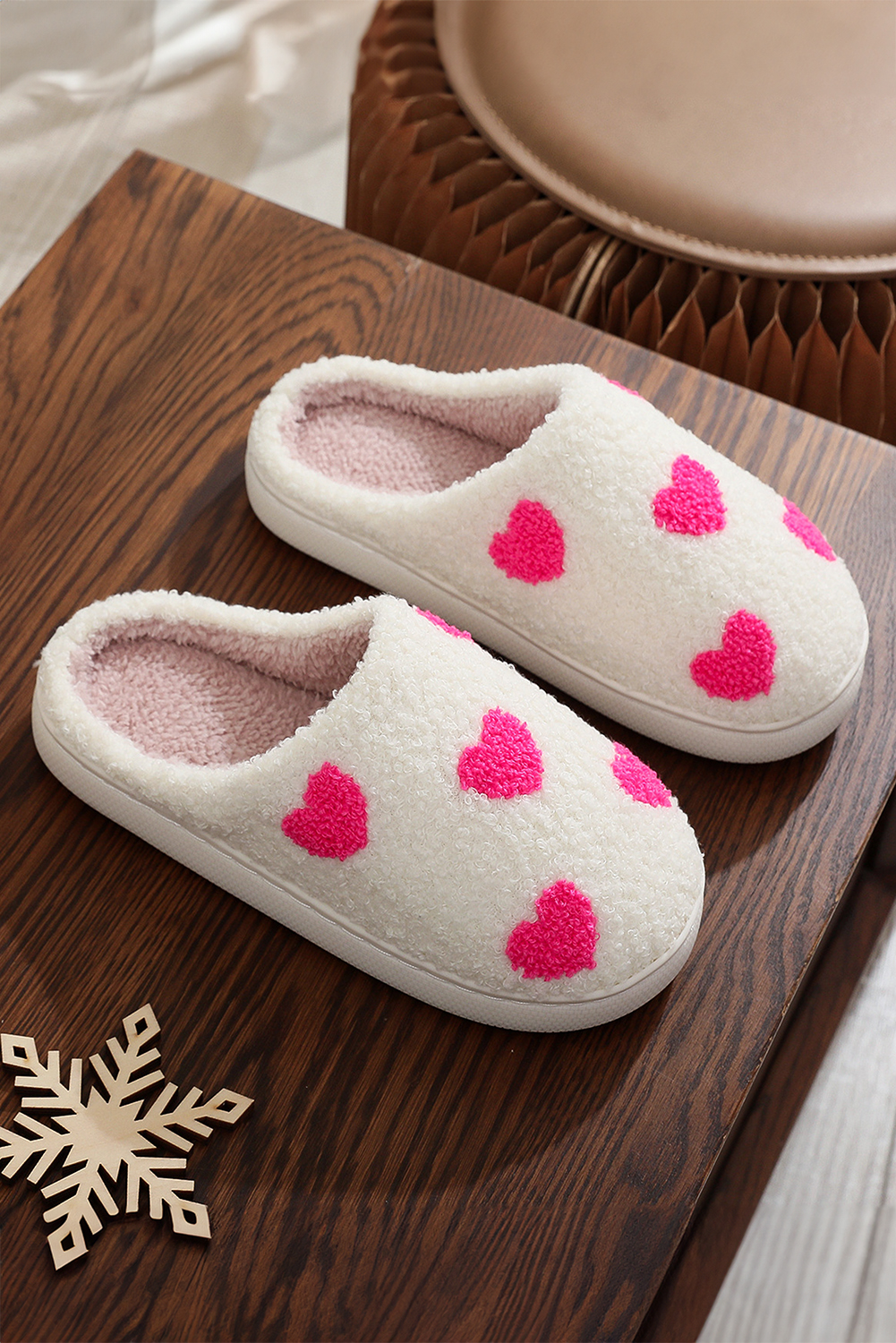 Pink Heart Pattern Valentines Fuzzy Winter Slippers - loveforevers