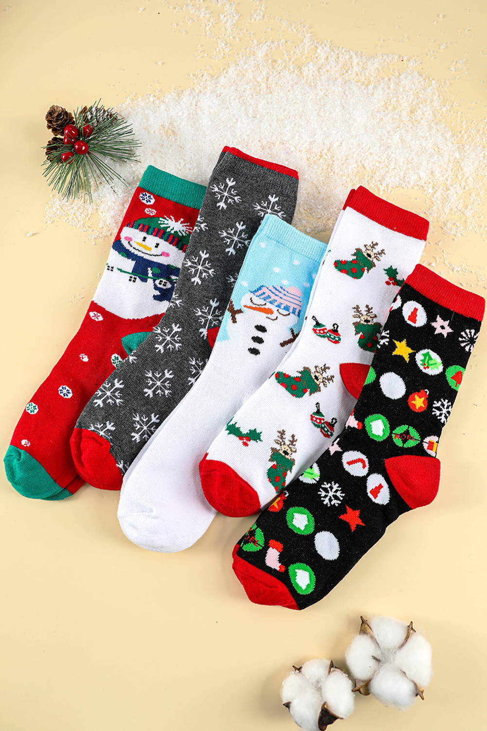 White Christmas Cartoon Pattern 5 Pairs/Set Socks Set with Box - loveforevers