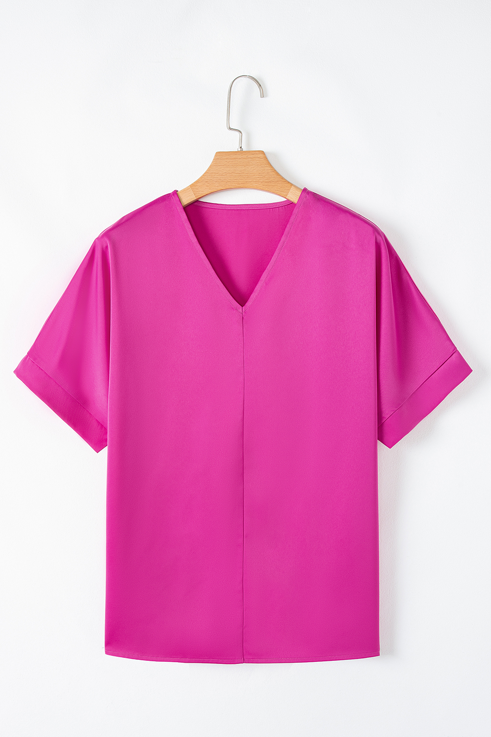 Bright Pink Silky V Neck Dolman Blouse - loveforevers