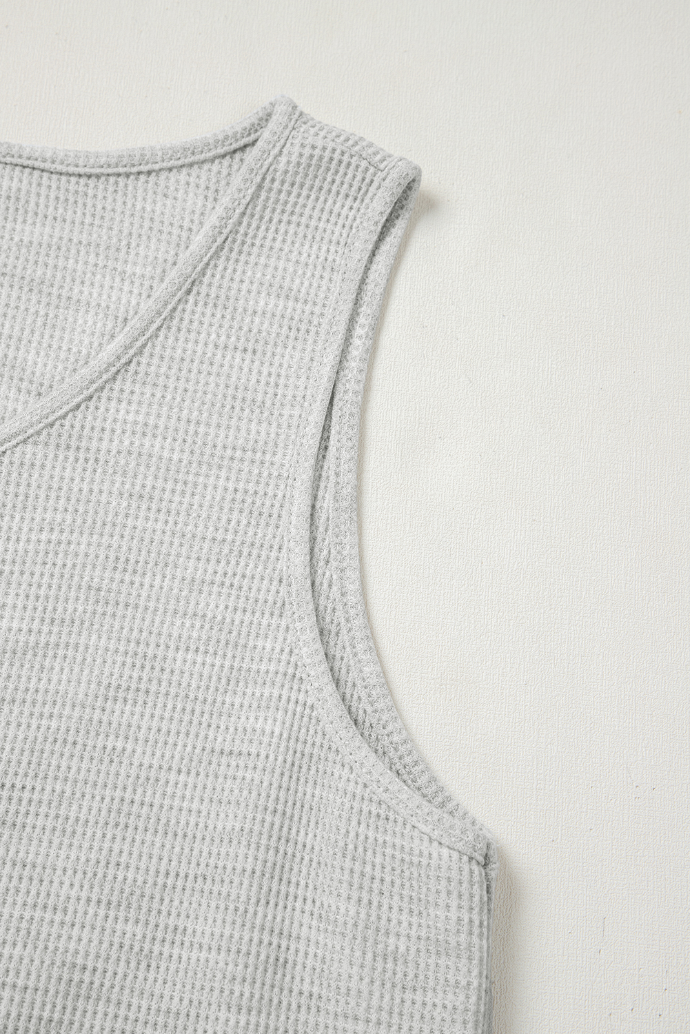 Light Grey Waffle Knit Sleeveless Buttoned Front Drawstring Elastic Waistband Romper - loveforevers