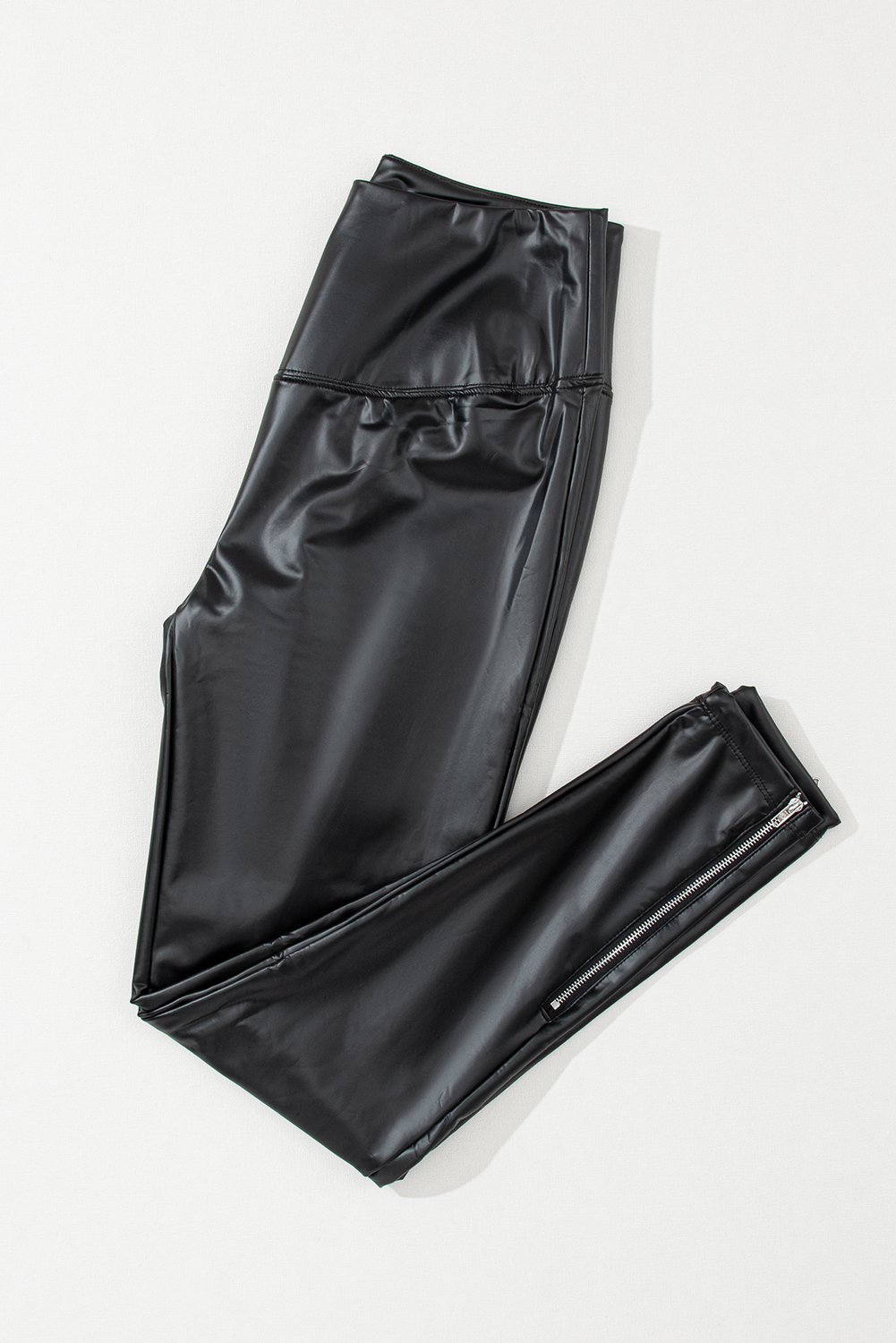 Black Faux Leather Zipped Detail Leggings - loveforevers