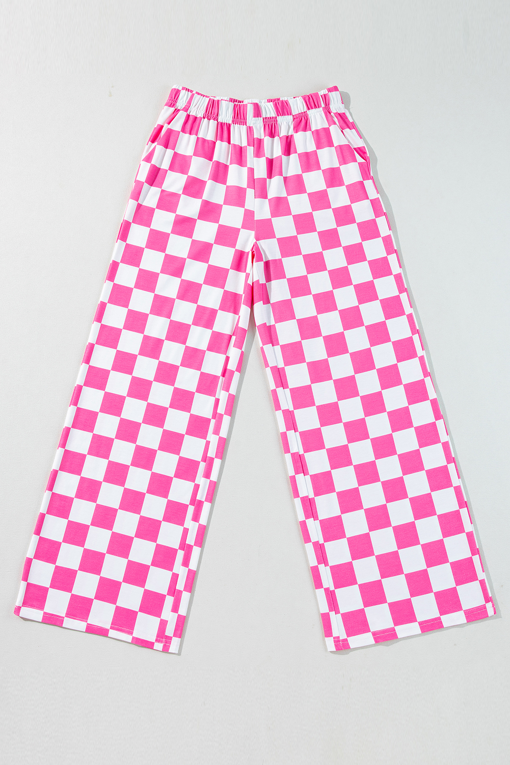 Black 2-Tone Checked Print High Waist Wide Leg Pants - loveforevers