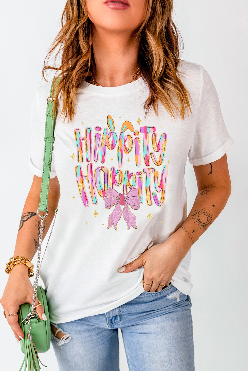 White Hippity Hoppity Graphic Loose Tee - loveforevers