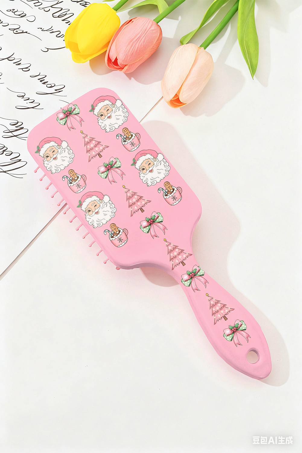 Pink Sweet Santa Christmas Elements Printed Air Cushion Comb - loveforevers