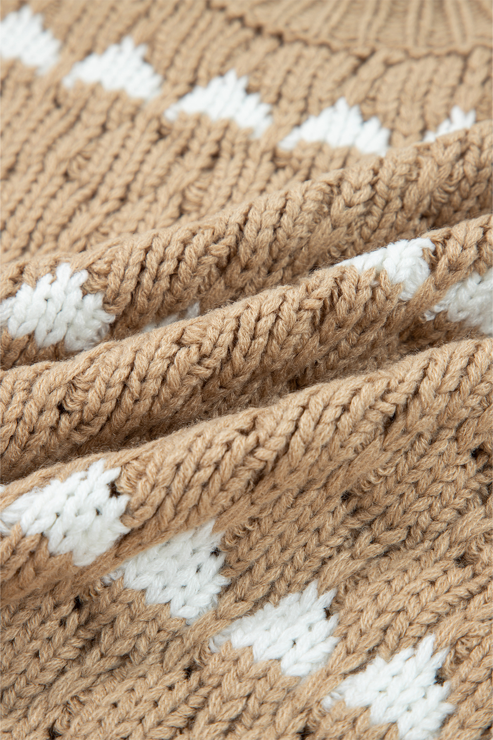 Pale Khaki Contrast Detail Textured Knit Puff Sleeve Baggy Sweater - loveforevers