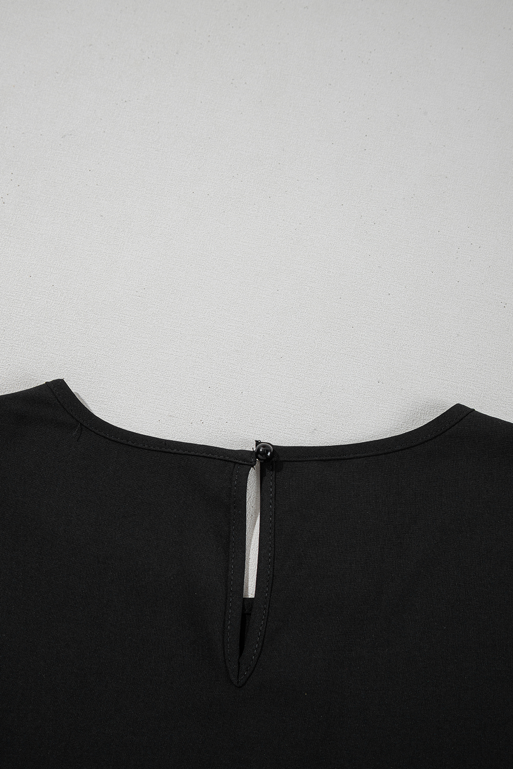 Black Ruffle Trimmed 3/4 Sleeve Round Neck Blouse - loveforevers