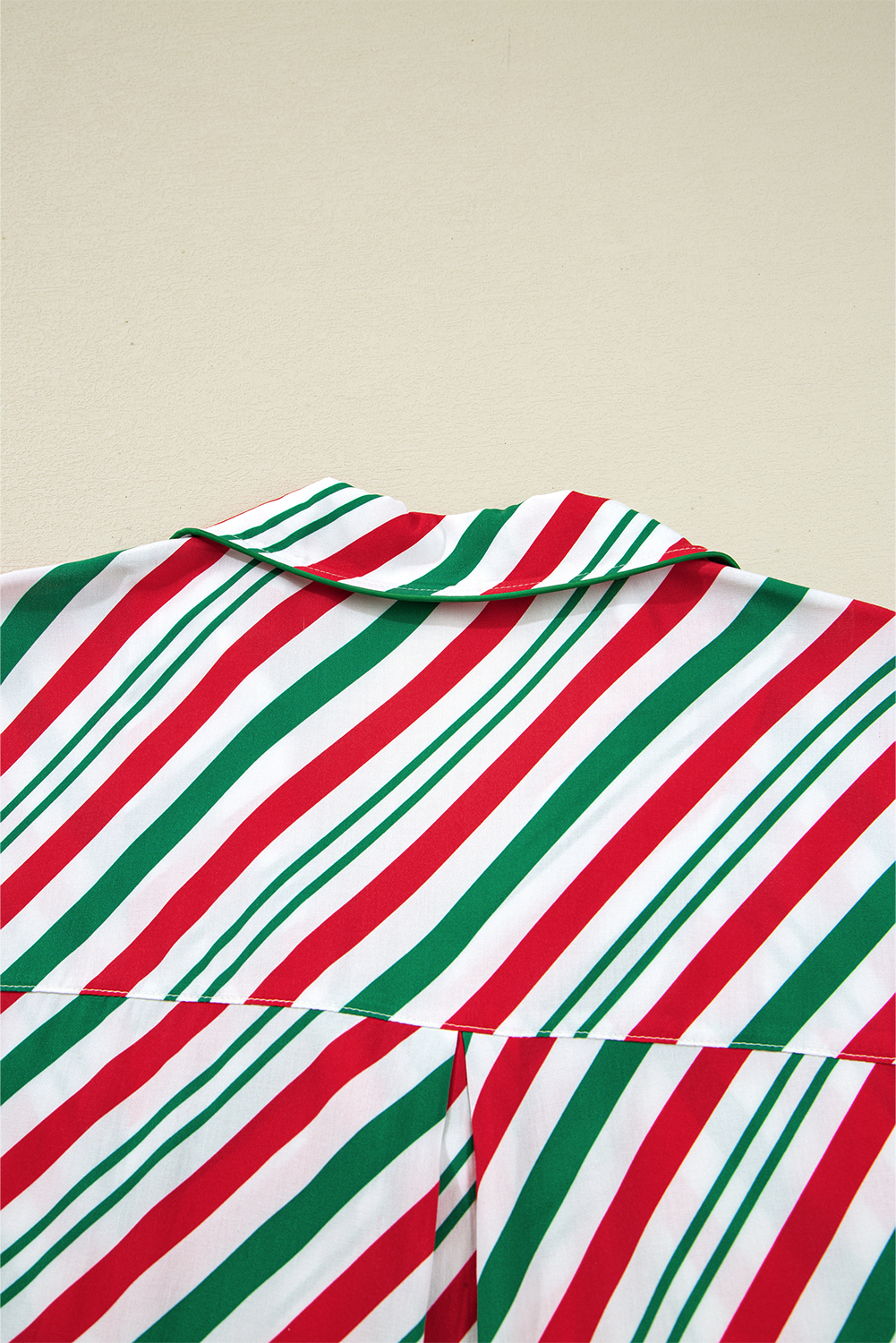 Green Stripe Contrast Velvet Ribbon Knot Christmas 2pcs Pajama Set - loveforevers