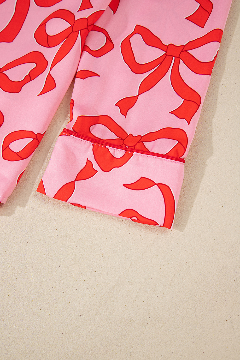 Pink 2pcs Bow Print Shirt Style Long Sleeve Pajama Set - loveforevers