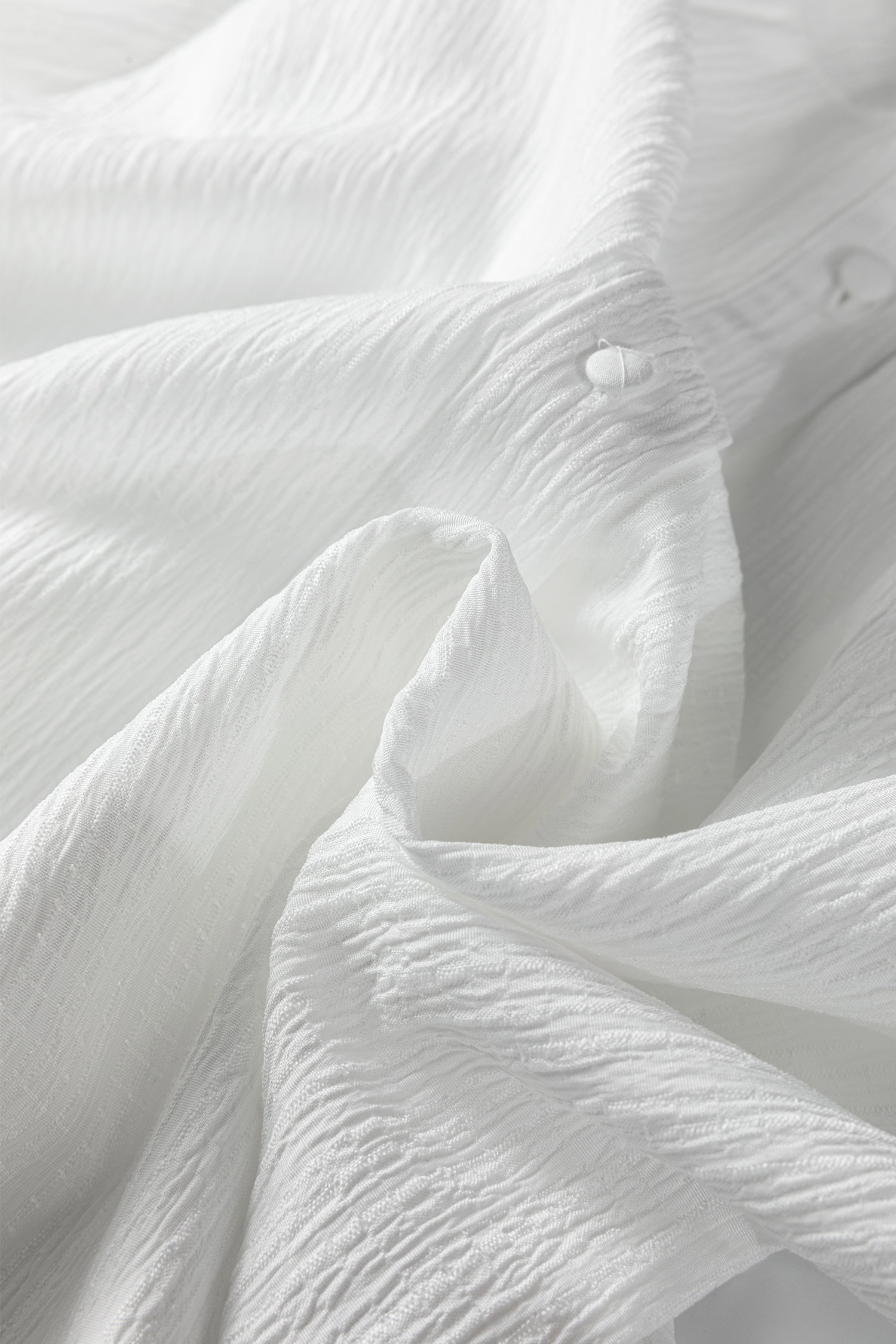 White Crinkled Texture Lantern Sleeve Button Down Loose Shirt - loveforevers