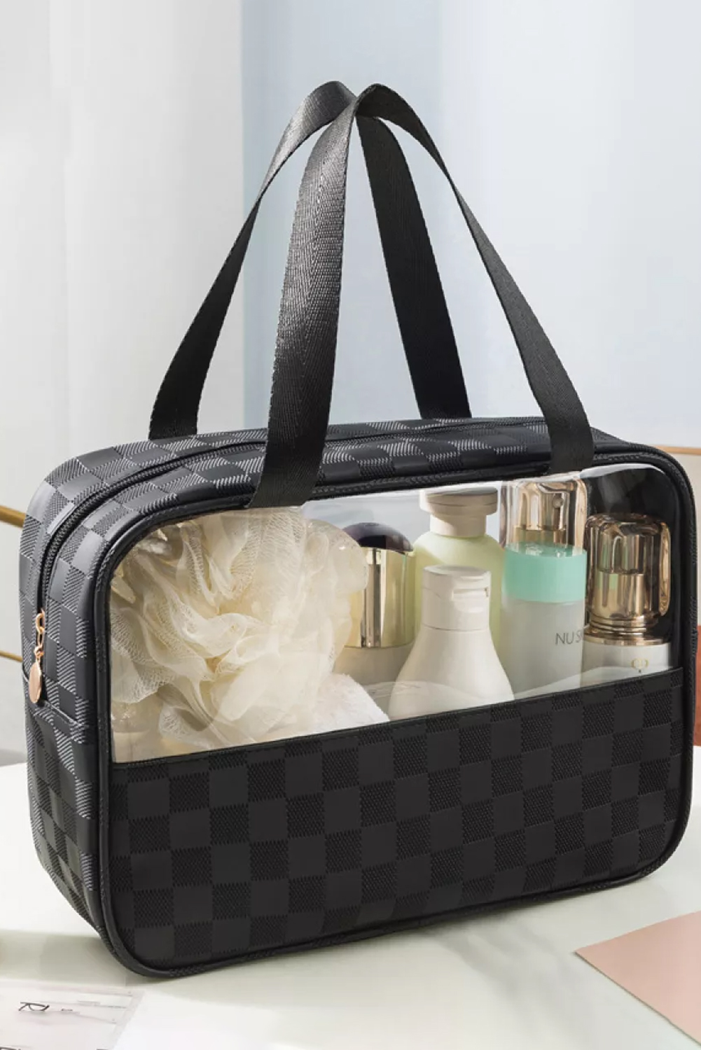 Light Pink TRAVEL Chenille Letter Clear PVC Makeup Bag - loveforevers
