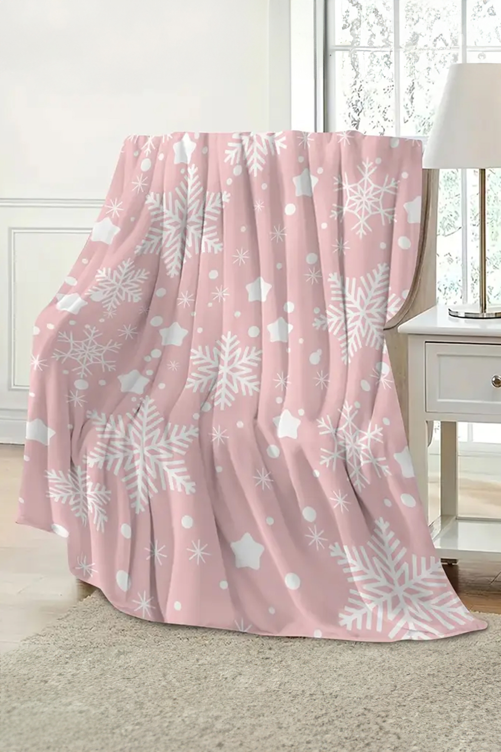Pink Christmas Snowflake Print Cozy Plush Blanket - loveforevers