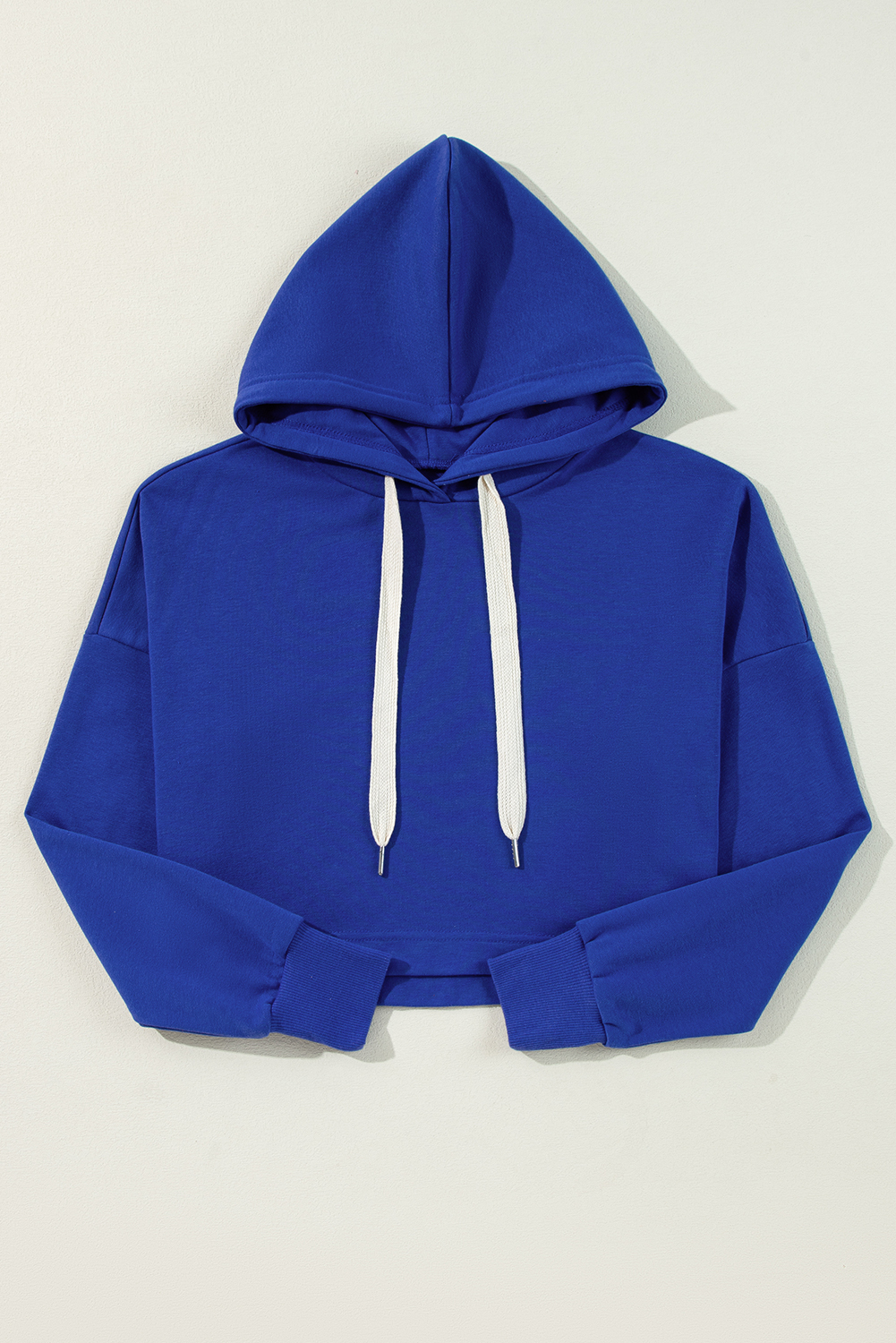 Black Solid Drop Shoulder Drawstring Cropped Hoodie - loveforevers