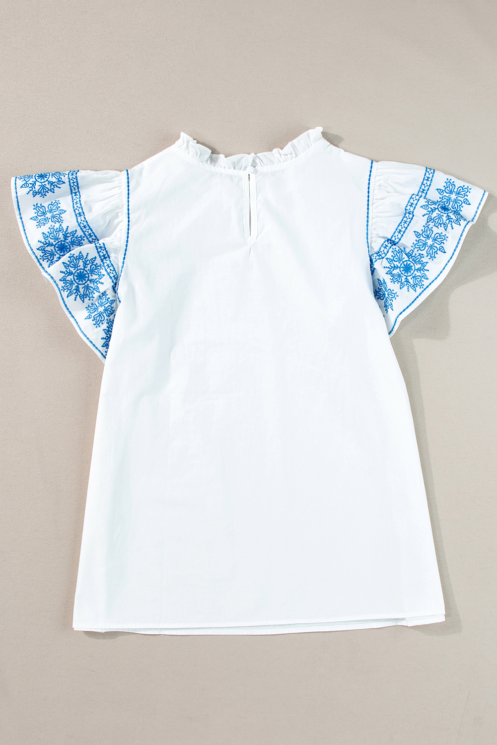 White Embroidered Ruffled Sleeve Frilled Collar Blouse - loveforevers