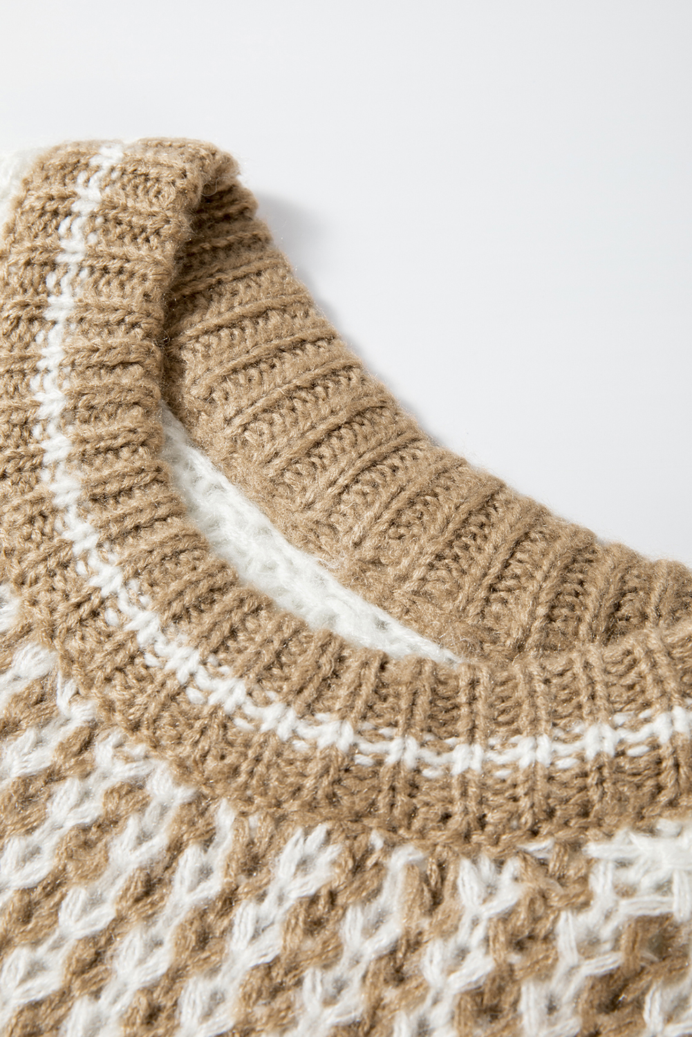 Brown Stripe Drop Shoulder Round Neck Loose Sweater - loveforevers