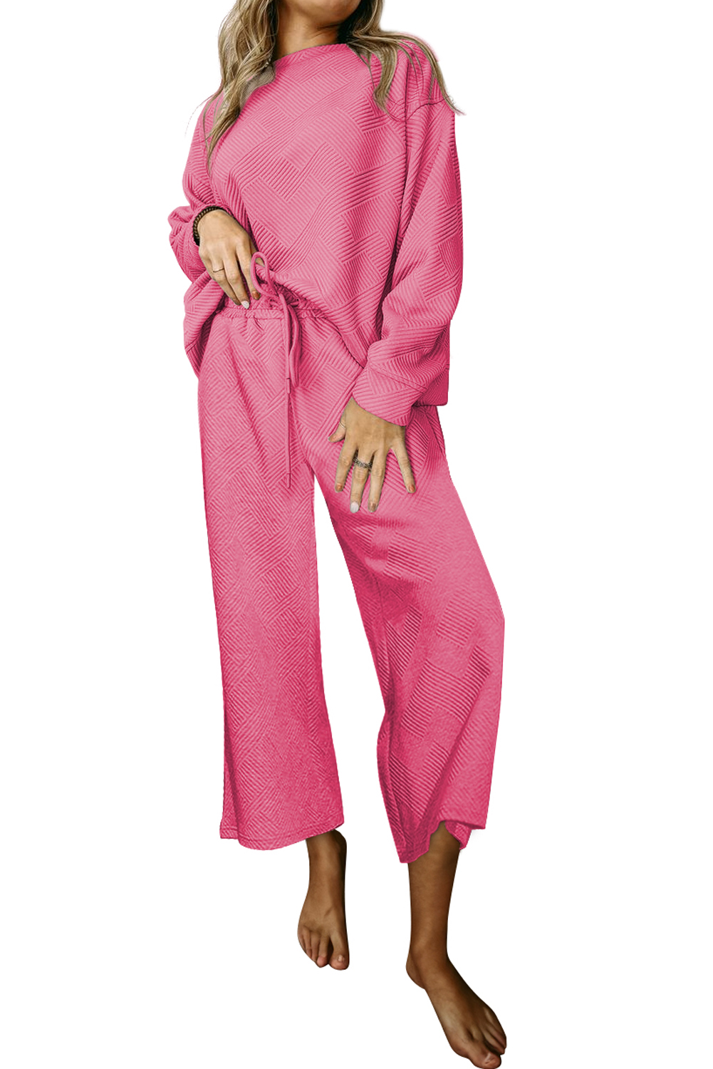Red Dahlia Ultra Loose Textured 2pcs Slouchy Outfit - loveforevers
