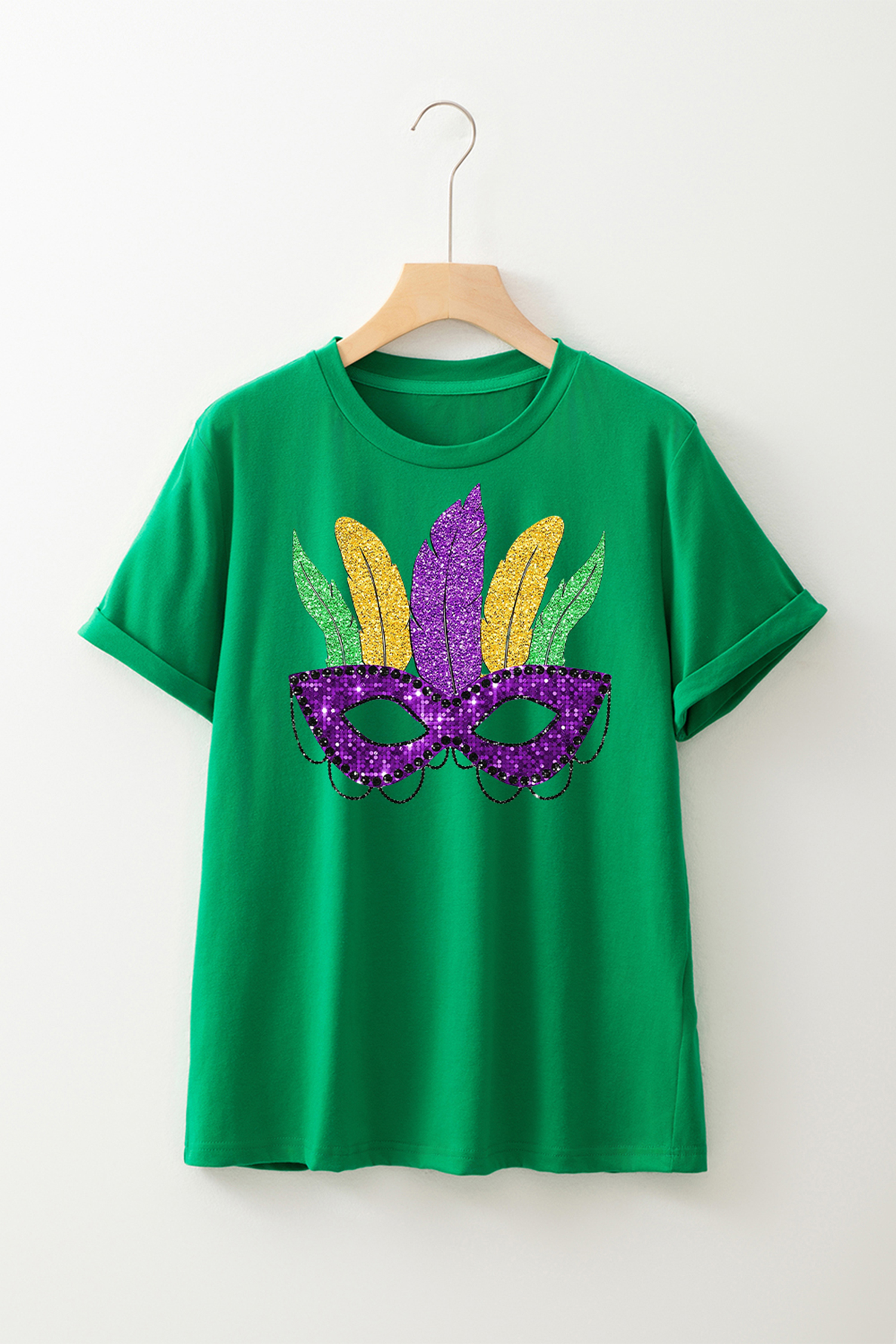 Bright Green Glitter Mardi Gras Mask Graphic T Shirt - loveforevers