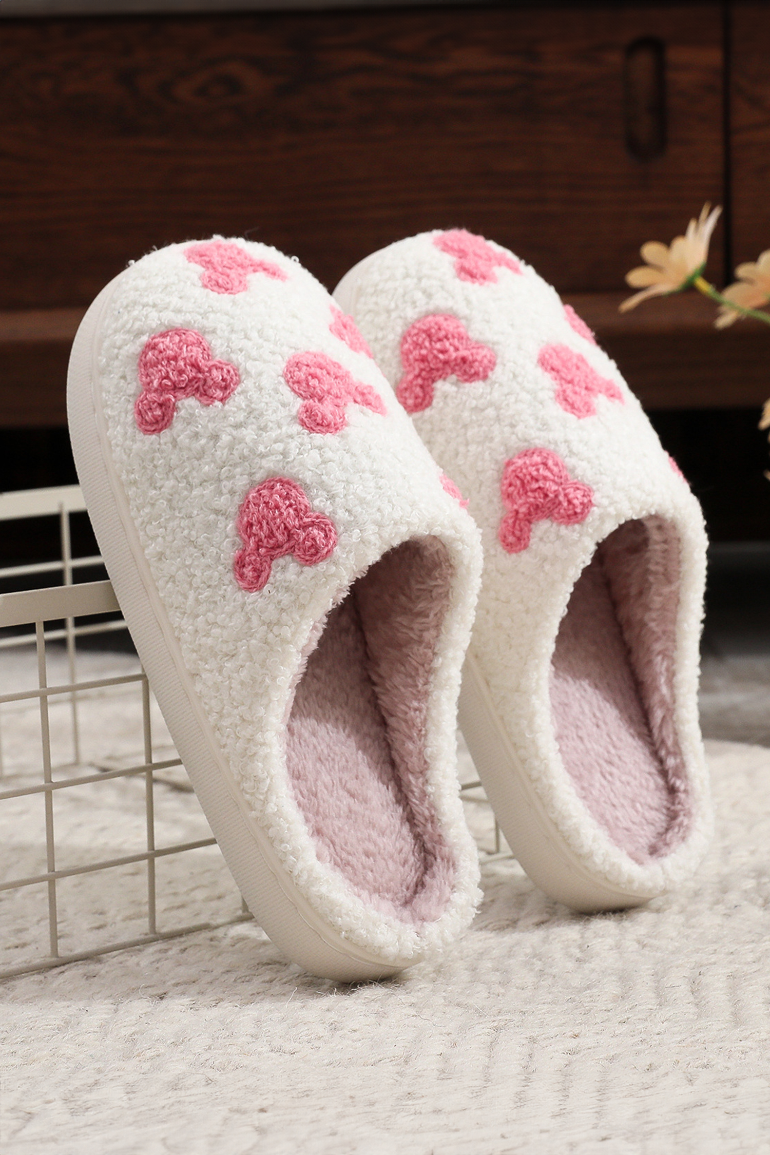 White Mickey Mouse Cartoon Head Pattern Plush House Slippers - loveforevers