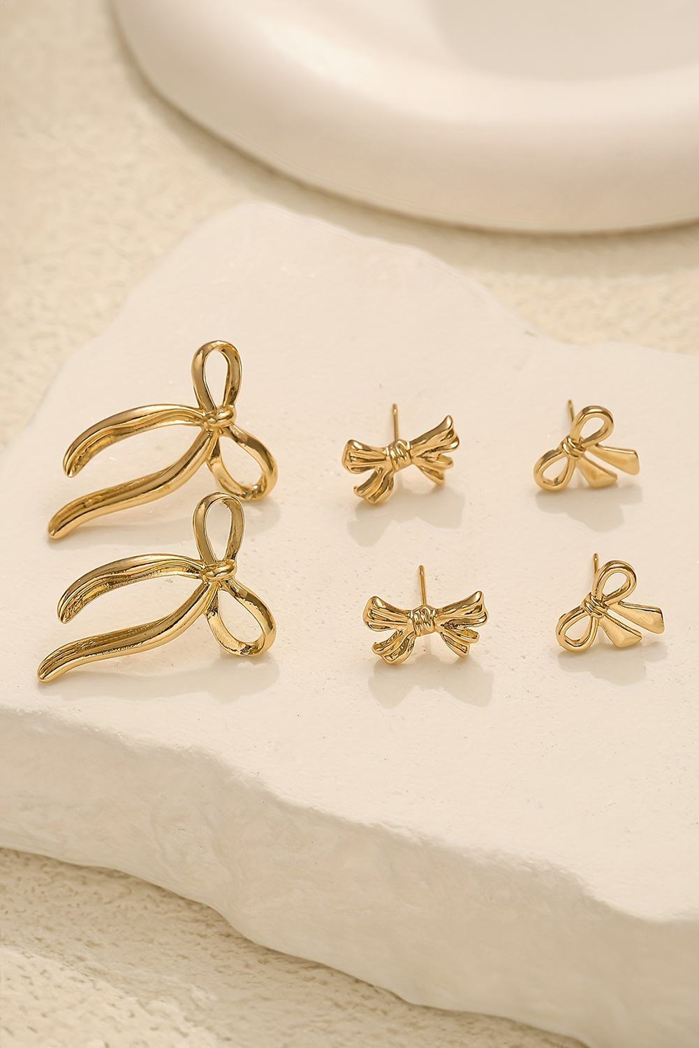 Gold Plated Stainless Alloy Bow Earring Set - loveforevers