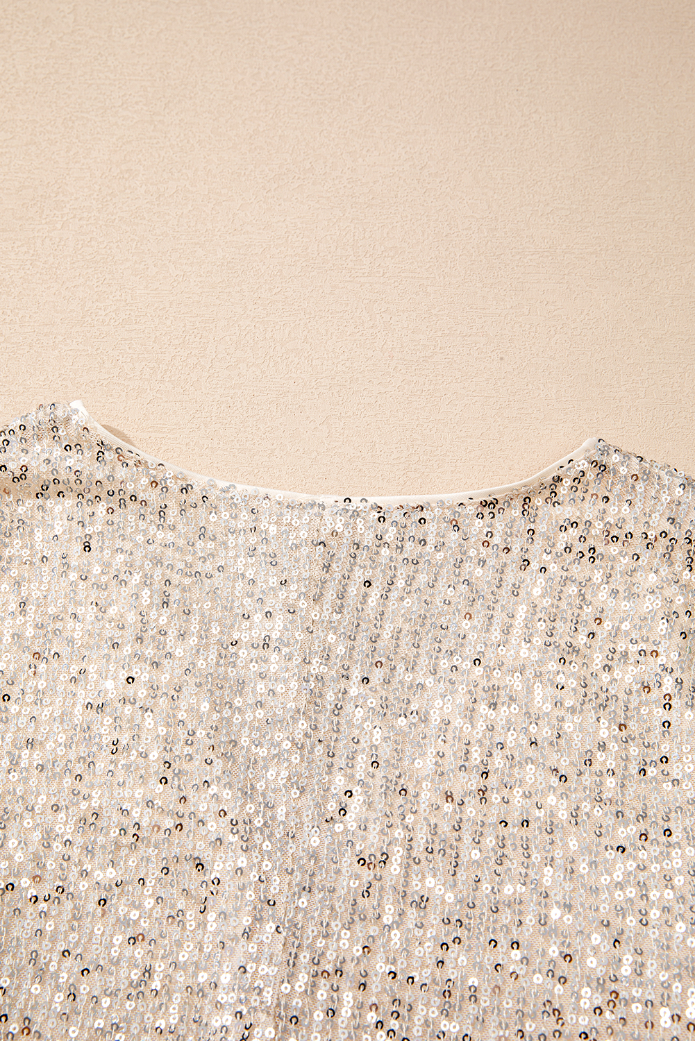 Beige Sequin Long Sleeve Wrap V Neck Bodysuit - loveforevers