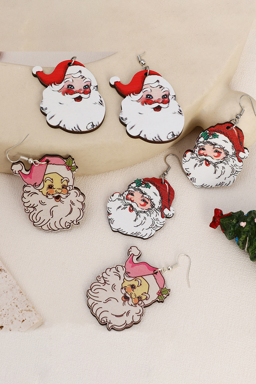 White 3 Pairs Christmas Santa Clause Pendant Hook Earrings - loveforevers
