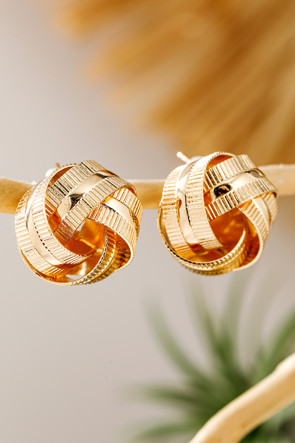 Gold Plated Textured Knot Stud Earrings - loveforevers