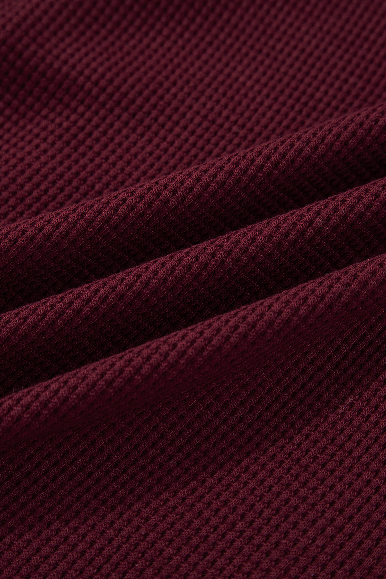 Burgundy Waffle Splicing Zip Up Front Button Hooded Jacket - loveforevers