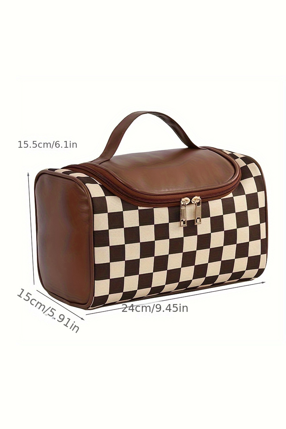 Black Checkered PU Leather Zipper Makeup Bag - loveforevers