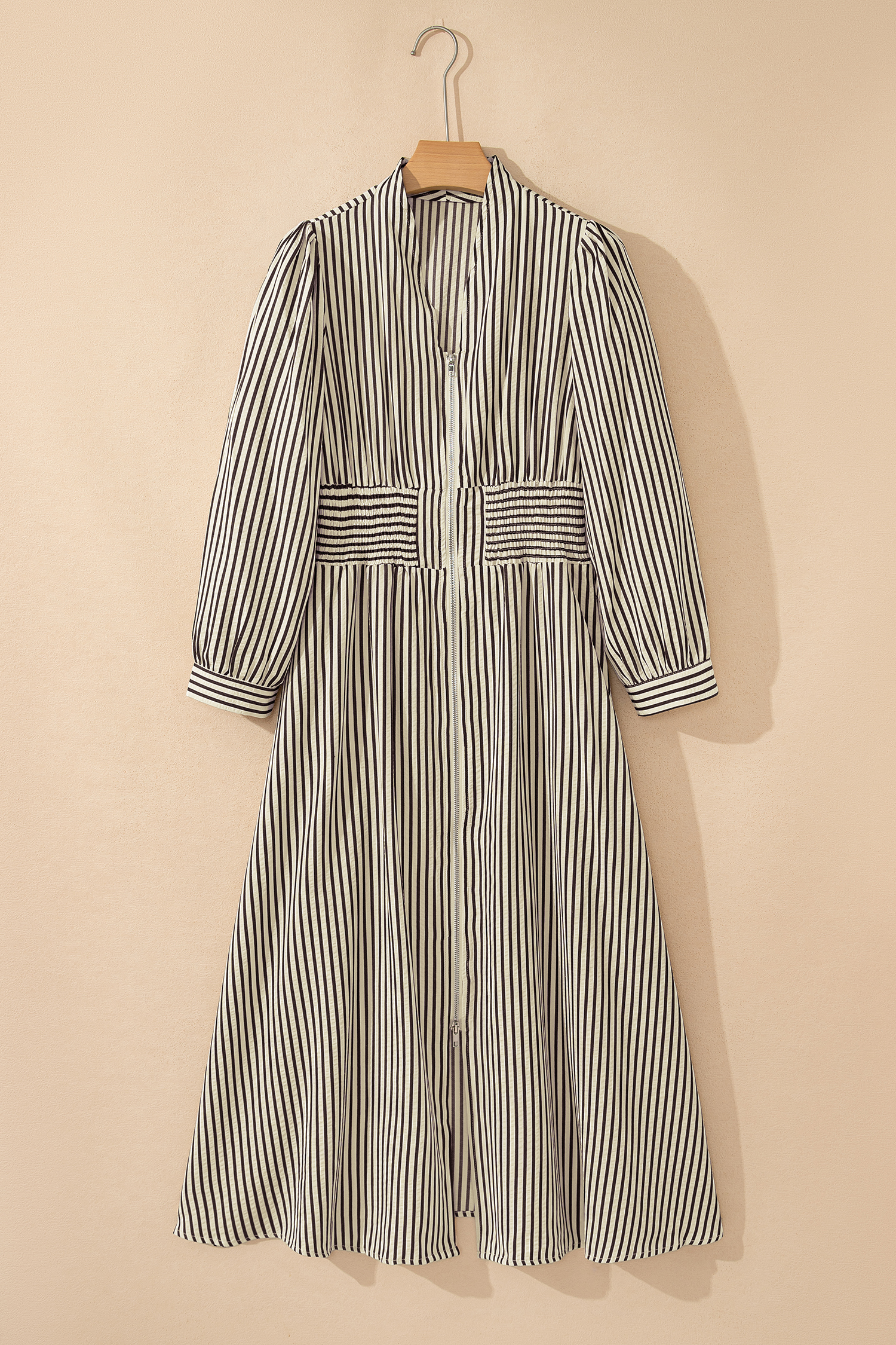 Coffee Plaid Print Full Zipper Cinched Waist Fit Flare Sleeveless Maxi Dress - loveforevers