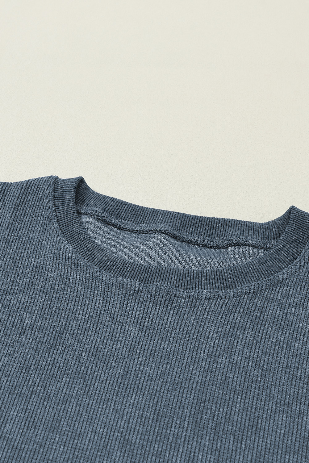 Pink Solid Ribbed Knit Round Neck Pullover Sweatshirt - loveforevers