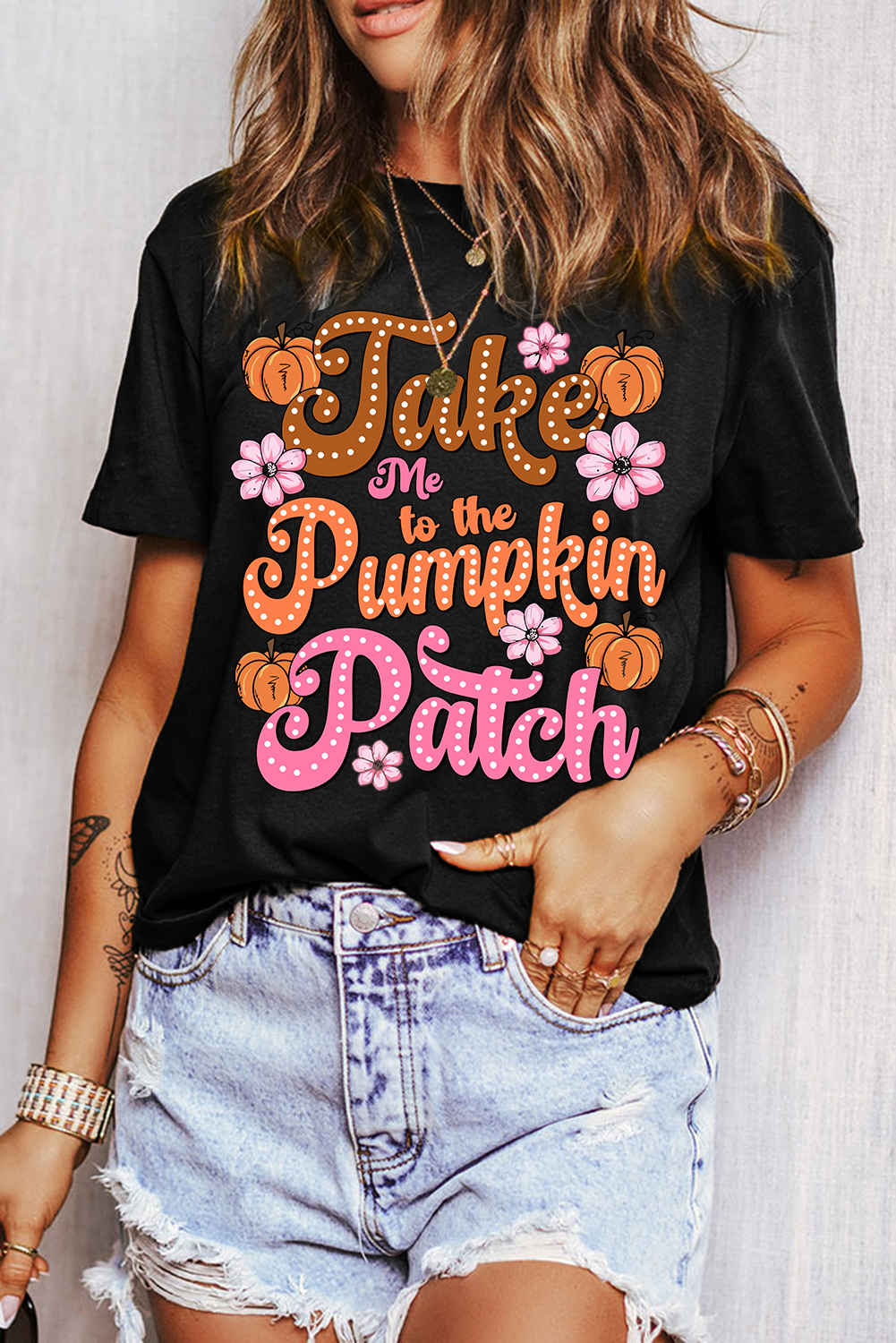 Black Halloween Ghost Pumpkin Print Crew Neck T Shirt - loveforevers