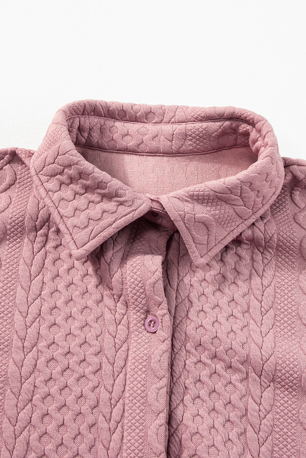 Sepia Rose Cable Texture Puff Sleeve Loose Shacket - loveforevers