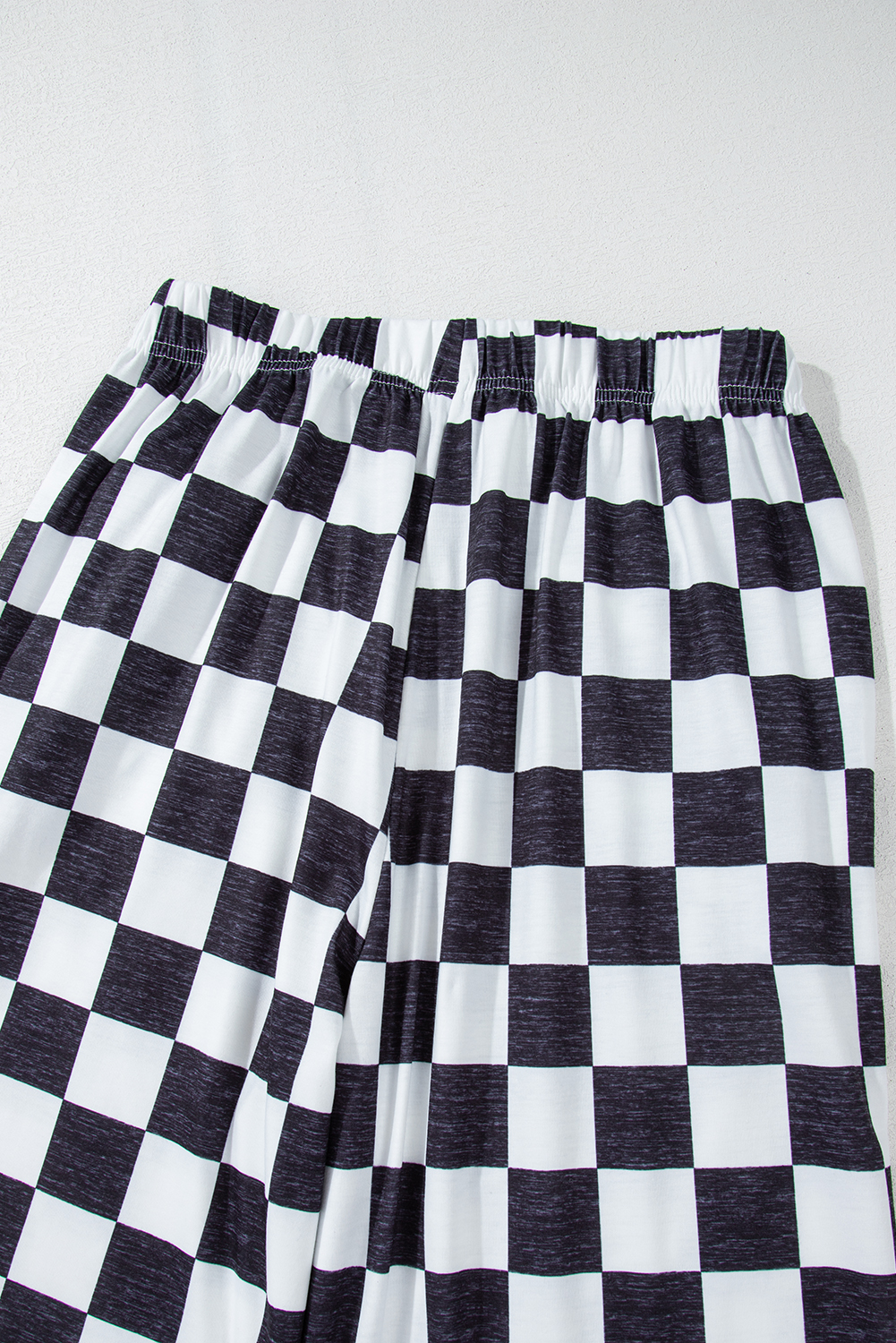 Black 2-Tone Checked Print High Waist Wide Leg Pants - loveforevers