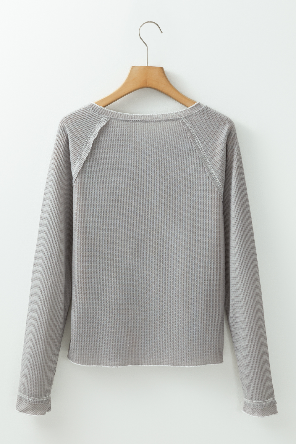 Smoke Gray Textured Round Neck Long Sleeve Top - loveforevers