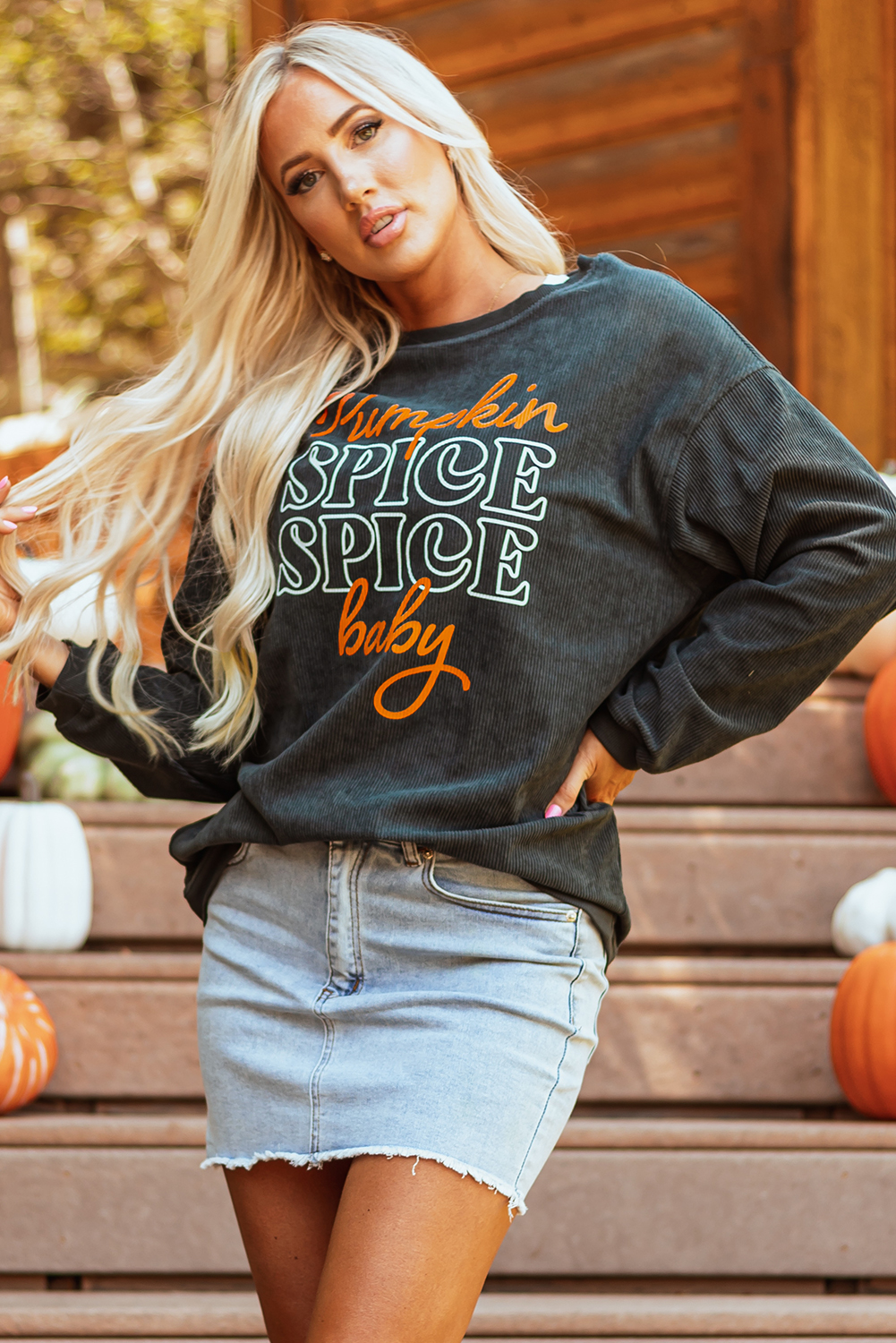 Dark Grey Pumpkin Spice Baby Graphic Textured Sweatshirt - loveforevers