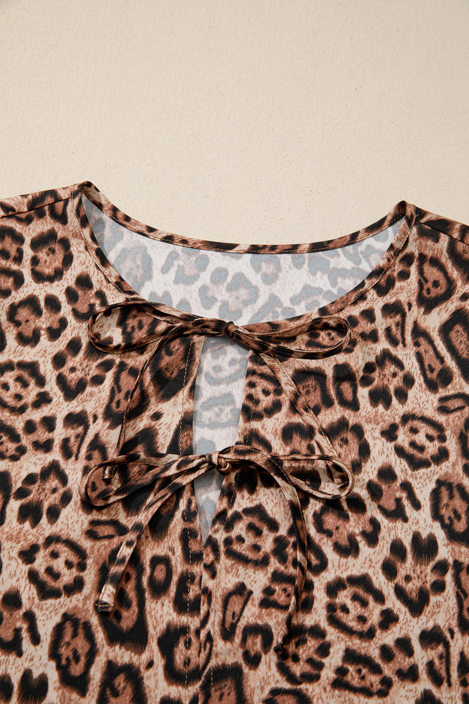 Brown Leopard Bow Tie Puff Sleeve Blouse - loveforevers