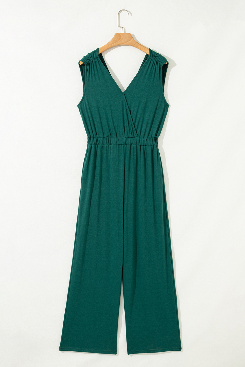 Black Deep V Pleated Crisscross Wide Leg Backless Jumpsuit - loveforevers