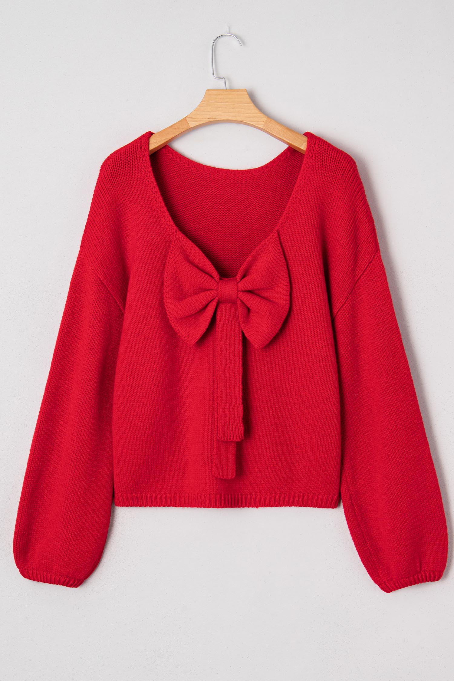 Bonbon Festive Bow Backless Bubble Sleeve Sweater - loveforevers